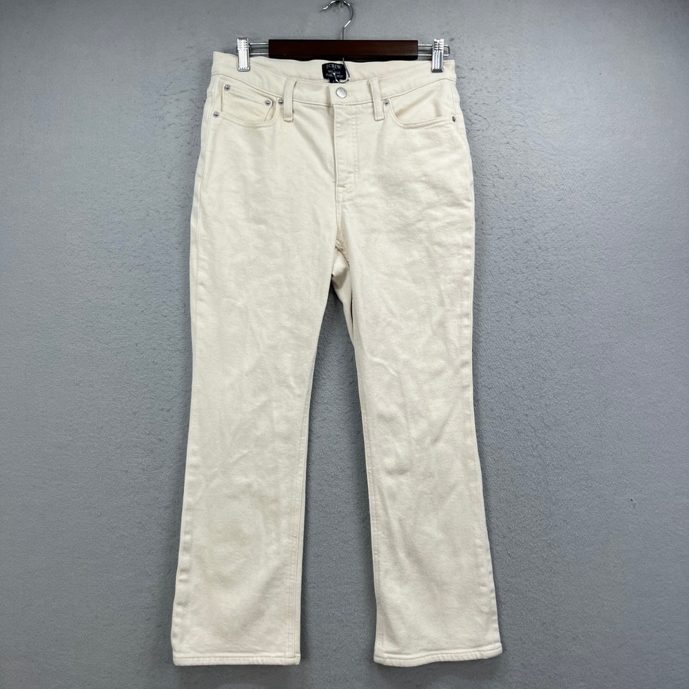 J Crew Mid-Rise Flare Crop Jeans Womens 28 Ivory Off White Denim Stretch Casual